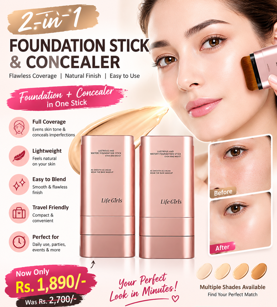 2-in-1 Foundation Stick & Concealer | Full Coverage Face Makeup